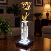 Illuminated 8" 24k Gold Rose in 5" Cut Crystal Vase